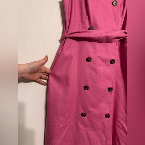 J. Crew Double Breasted Linen Belted Sheath Dress Barbie Pink size 6 - Picture 4 of 8